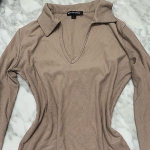 Beige Long-Sleeve V-neck